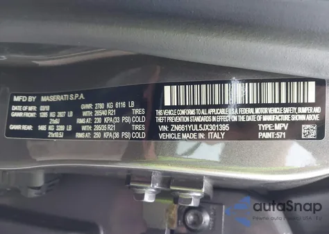 2018 Maserati Levante S Granlusso from USA, damaged, VIN ZN661YUL5JX301395